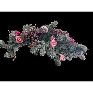 Pink Rose Pine Cones Evergreen 22" Floral Wall Swag 10in‎ Wide Classic Elegant